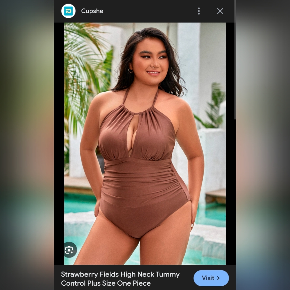 Cupshe Brown Ruched Halter One-Piece Swimsuit